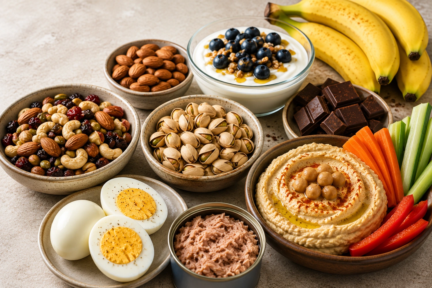 Professional healthy food photography featuring produce, berries, whole grains and natural nutrition